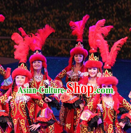 Chinese Xinjiang People Folk Dance Ethnic Dresses Traditional Wear Clothing Cultural Dancing Costume Complete Sets for Women