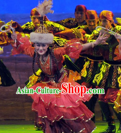 Chinese Xinjiang People Folk Dance Ethnic Dresses Traditional Wear Clothing Cultural Dancing Costume Complete Sets for Women