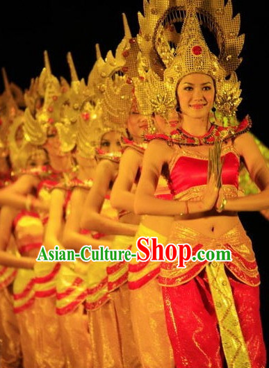 Traditional Thailand National Dance Costumes and Hat Complete Set for Women