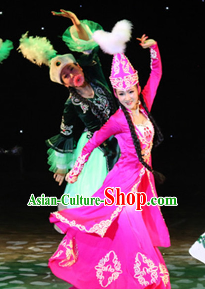 Chinese Xinjiang People Folk Dance Ethnic Dresses Traditional Wear Clothing Cultural Dancing Costume Complete Sets for Women