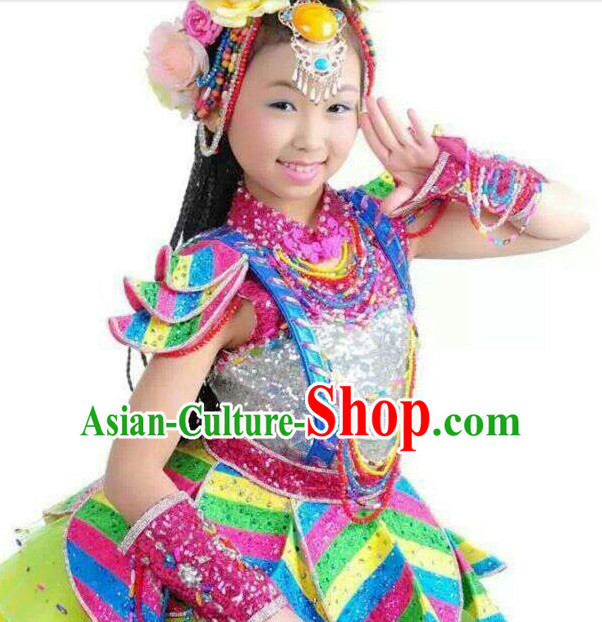 Chinese Folk Dance Dress Clothing Dresses Costume Ethnic Dancing Cultural Dances Costumes for Women Girls