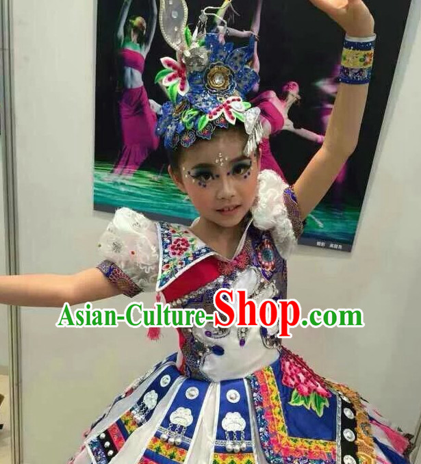 Chinese Folk Dance Dress Clothing Dresses Costume Ethnic Dancing Cultural Dances Costumes for Women Girls