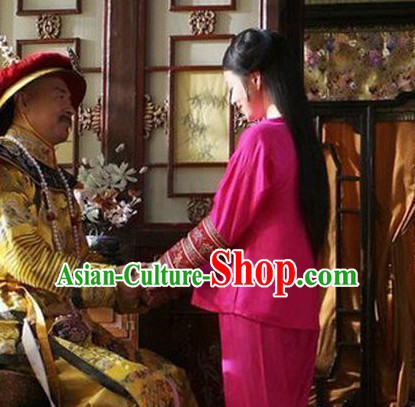 Qing Dynasty Emperor's Concubine Inside Clothing Embroidered Pajamas Complete Set for Women