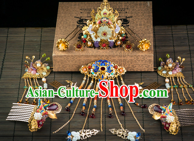 Chinese Imperial Quene Crown Empress Hairpins Hair Accessories Hairstyle Chinese Oriental Hairstyles Headpieces Wigs