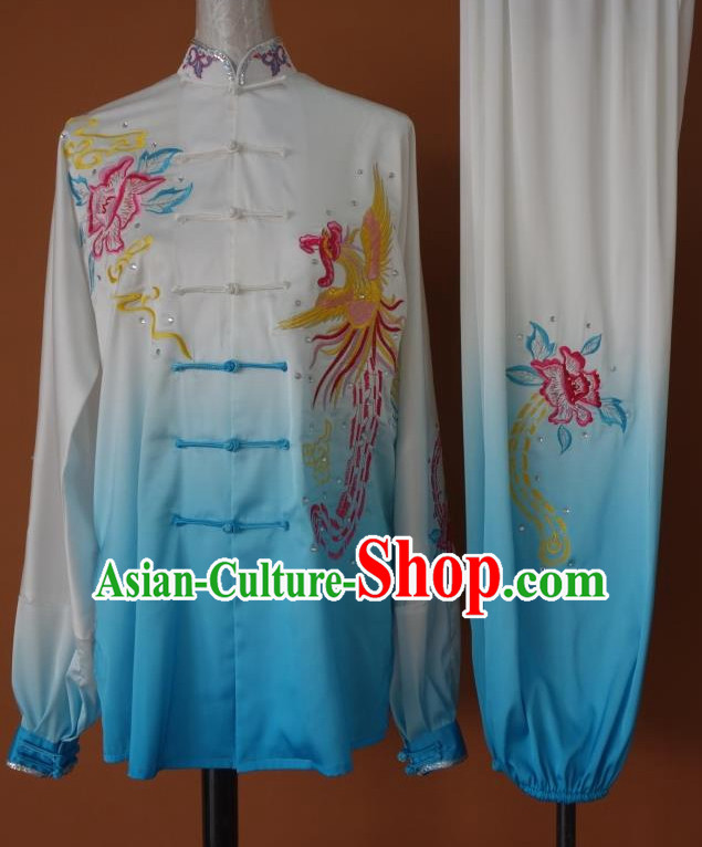 Top Asian Championship Color Changing Gradient Embroidered Phoenix Kung Fu Martial Arts Uniform Suit for Women Girls