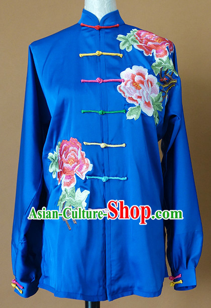 Top Asian Championship Color Changing Gradient Embroidered Peony Kung Fu Martial Arts Uniform Suit for Women Girls