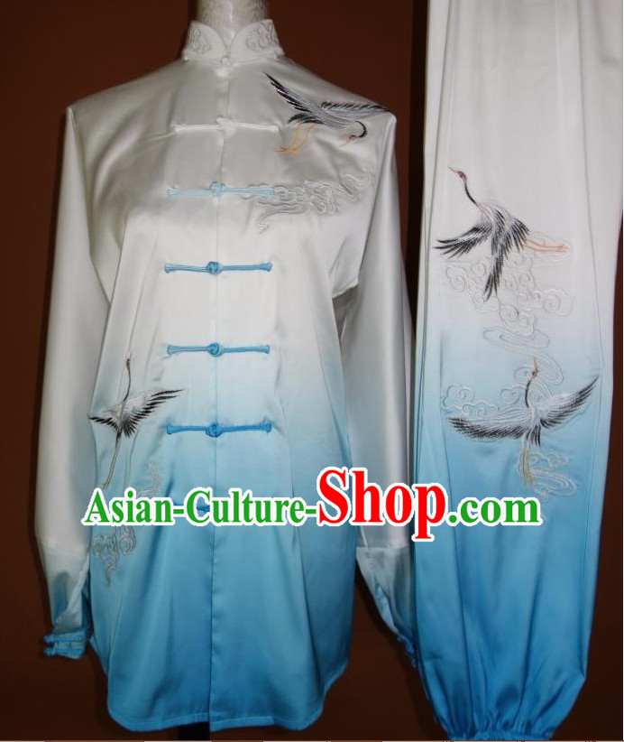 Top Asian Championship Color Changing Gradient Embroidered Crane Kung Fu Martial Arts Uniform Suit for Women Men