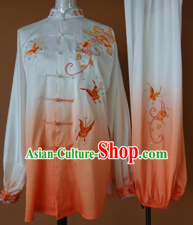 Top Gold Asian Championship Embroidered Butterfly Kung Fu Martial Arts Uniform Suit for Women Men