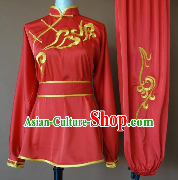 Top Gold Asian Championship Embroidered Kung Fu Martial Arts Uniform Suit for Women Men