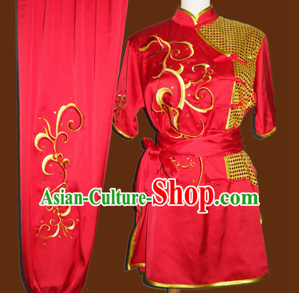 Top Gold Asian Championship Embroidered Kung Fu Martial Arts Uniform Suit for Women Men