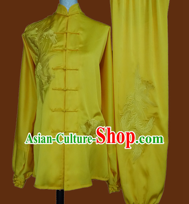 Top Gold Asian Championship Embroidered Phoenix Kung Fu Martial Arts Uniform Suit for Women Men