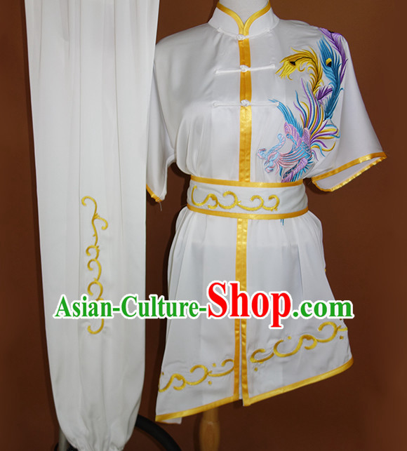 Top Gold Asian Championship Embroidered Phoenix Kung Fu Martial Arts Uniform Suit for Women Men