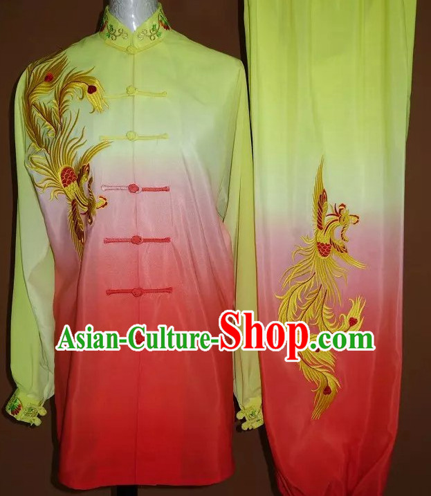 Top Gold Asian Championship Embroidered Phoenix Kung Fu Martial Arts Uniform Suit for Women Men