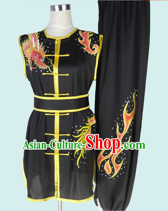 Sleeveless Top Gold Asian Championship Embroidered Dragon Kung Fu Martial Arts Uniform Suit for Women Men