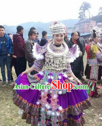 Chinese Miao Folk Dance Dress Clothing Dresses Costume Ethnic Dancing Cultural Dances Costumes for Women Girls