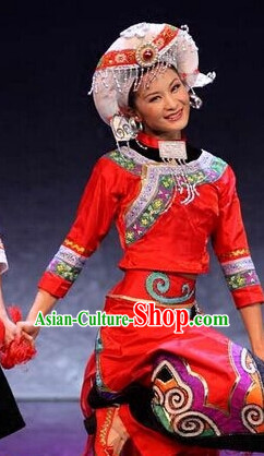 Chinese Folk Dance Dress Clothing Dresses Costume Ethnic Dancing Cultural Dances Costumes for Women Girls