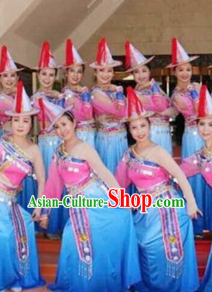 Chinese Folk Dance Dress Clothing Dresses Costume Ethnic Dancing Cultural Dances Costumes for Women Girls