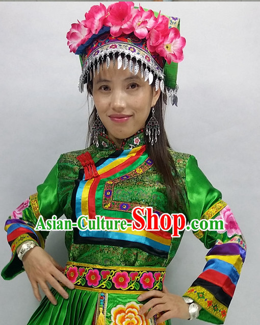 Chinese Folk Dance Dress Clothing Dresses Costume Ethnic Dancing Cultural Dances Costumes for Women Girls