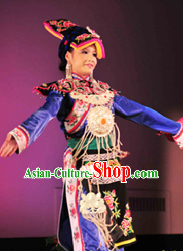 Chinese Folk Dance Dress Clothing Dresses Costume Ethnic Dancing Cultural Dances Costumes for Women Girls