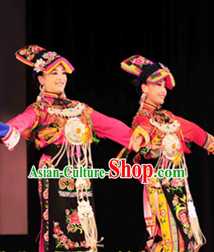 Chinese Folk Dance Dress Clothing Dresses Costume Ethnic Dancing Cultural Dances Costumes for Women Girls