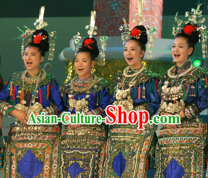 Chinese Folk Dance Dress Clothing Dresses Costume Ethnic Dancing Cultural Dances Costumes for Women Girls