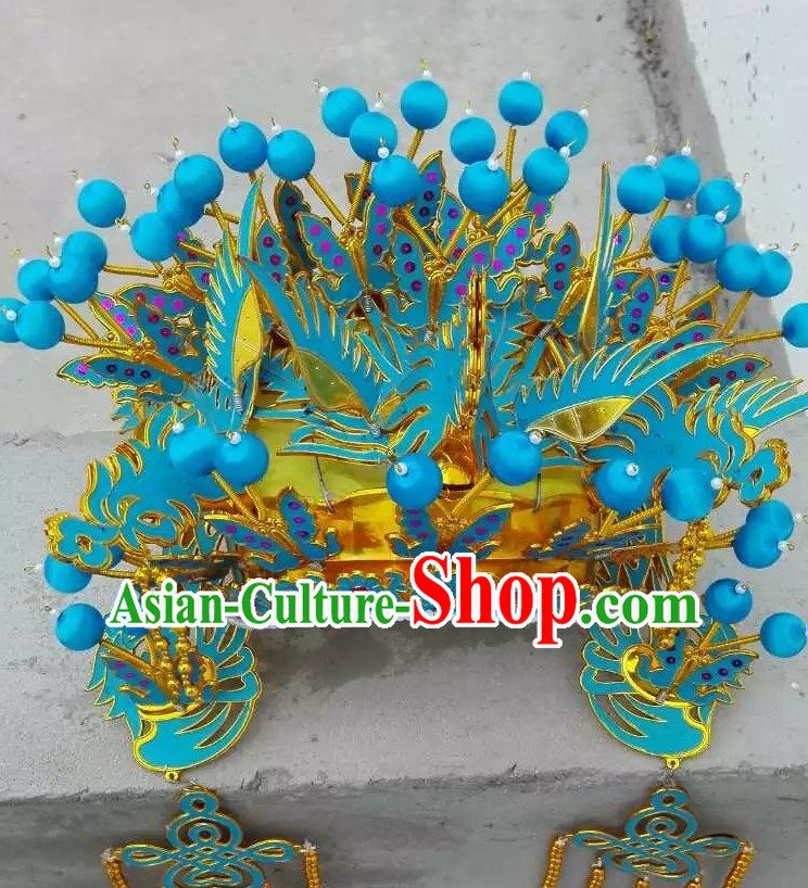 Light Blue Chinese Traditional Phoenix Coronet Opera Hat