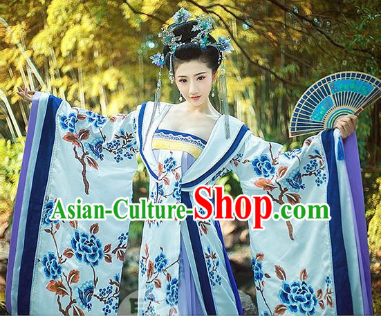 Top Blue White Chinese Imperial Royal Princess Traditional Wear Queen Dresses Fairy Cosplay Costumes Ideas Asian Cosplay Supplies Complete Set