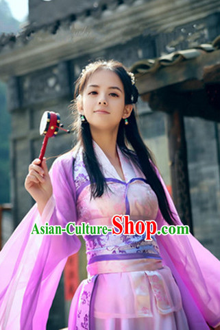 Chinese Traditional Pink Fairy Dance Costumes Complete Set for Women