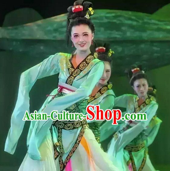 Chinese Classical Dance Costumes and Hair Decorations Complete Set for Women