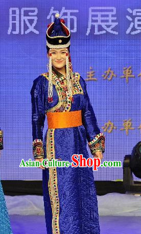 Blue Traditional Mongolian Clothing Traditional Mongolian Clothing Folk Empress Garment for Women