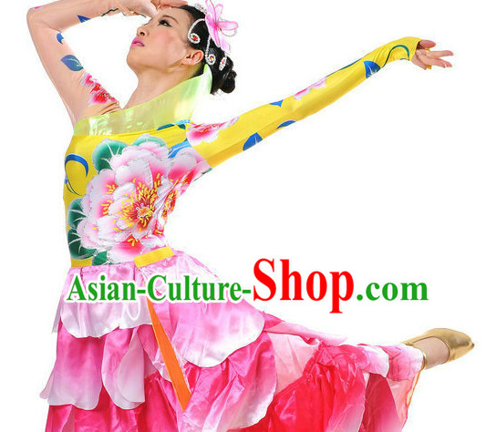 Traditional Chinese Stage Performance Ethnic Flower Dancing Costumes for Women Girls