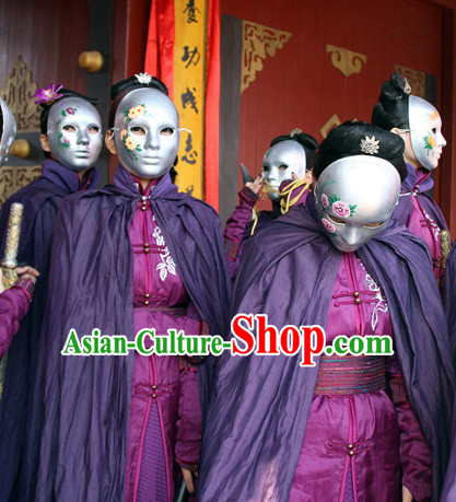 Ancient Chinese Warrior Knight Costumes and Mask Mantle Complete Set