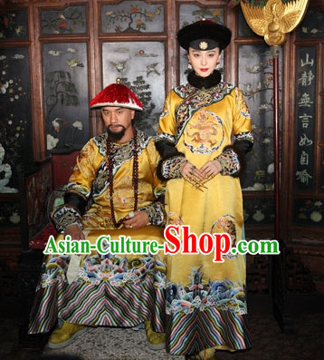 Traditional Chinese Qing Dynasty Imperial Palace Empress Costumes and Hair Accessories Complete Set for Women Girls Kids Adults