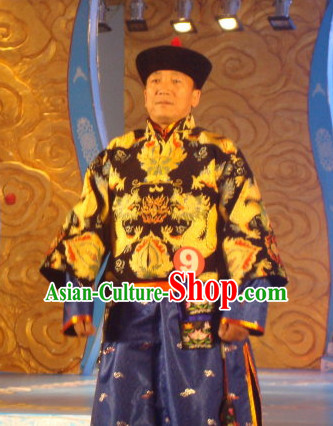 Chinese Traditional Ethnic Mongolian Emperor Dresses Wear Clothing and Hat Complete Set for Men