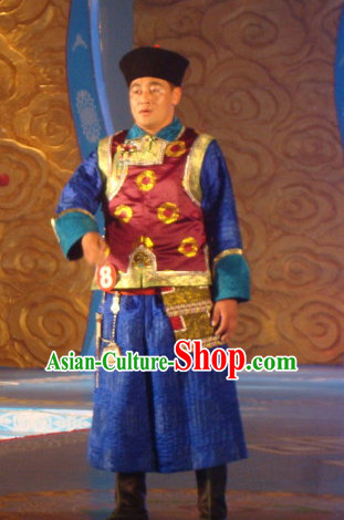 Chinese Traditional Ethnic Mongolian Emperor Dresses Wear Clothing and Hat Complete Set for Men