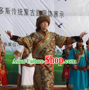 Chinese Traditional Ethnic Mongolian Emperor Dresses Wear Clothing and Hat Complete Set for Men