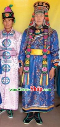 Chinese Traditional Ethnic Empress National Costumes Dresses Wear Clothing and Hat Complete Set for Men