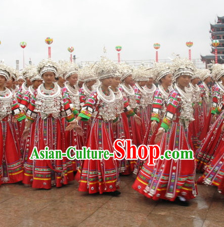 Chinese Miao Ethnic Clothing Minority Clothing Cultural Costumes and Hat Complete Set for Women