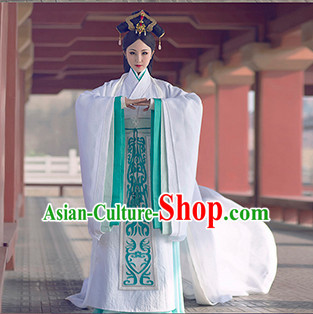 Chinese Traditional White Princess Hanfu Clothing and Hair Accessories Complete Set for Women