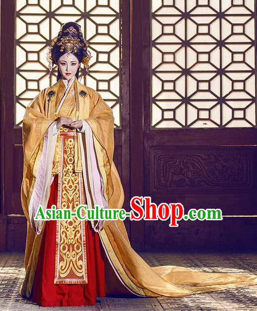 Chinese Traditional Princess Hanfu Clothing Empres Garment and Hair Accessories Complete Set for Women