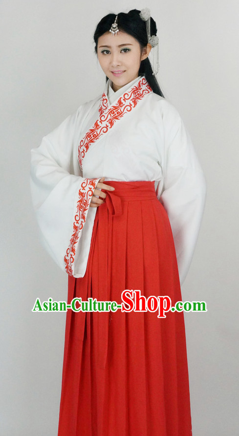 Ancient Chinese Han Dynasty White Clothing Chinese National Costumes Ancient Chinese Costume Traditional Chinese Clothes Complete Set for Women Girls