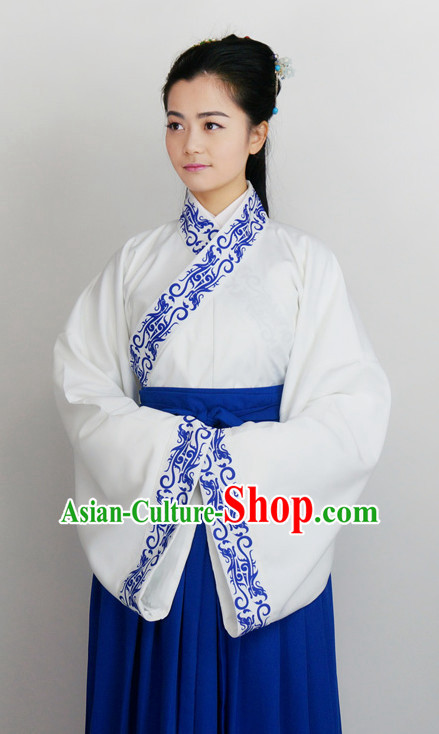 Ancient Chinese Han Dynasty White Clothing Chinese National Costumes Ancient Chinese Costume Traditional Chinese Clothes Complete Set for Women Girls