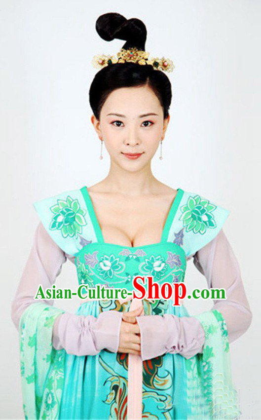 Top Chinese Ancient Tang Dynasty Empress Costume in Women's Theater and Reenactment Costumes Ancient Chinese Clothes and Hair Jewelry Complete Set for Girls Children Adults