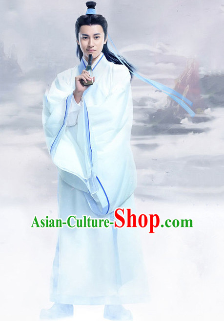 Ancient Chinese Guzhuang Men's Clothing _ Apparel Chinese Traditional Dress Theater and Reenactment Costumes and Coronet Complete Set for Men