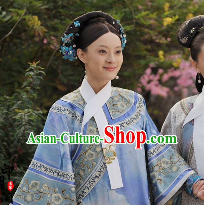 Ancient Chinese Qing Dynasty TV Drama Women's Clothing _ Apparel Chinese Traditional Dress Theater and Reenactment Costumes and Coronet Complete Set for Women