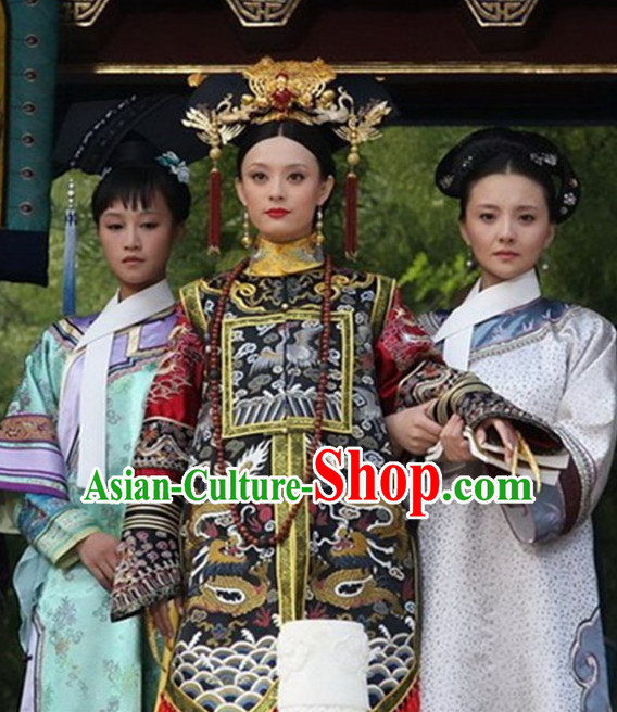 Chinese Empress Manchu Women's Wedding Bridal Clothing _ Apparel Chinese Traditional Dress Theater and Reenactment Costumes and Headwear Complete Set