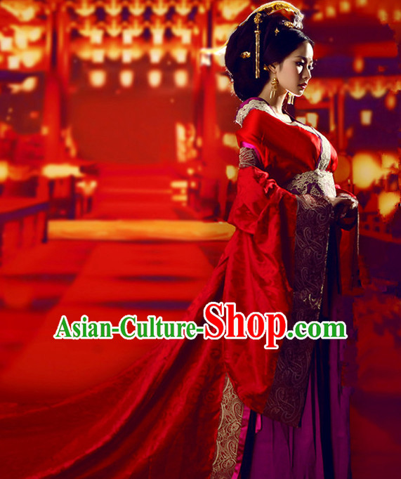 Chinese Empress Tang Dynasty Women's Wedding Bridal Clothing _ Apparel Chinese Traditional Dress Theater and Reenactment Costumes and Headwear Complete Set