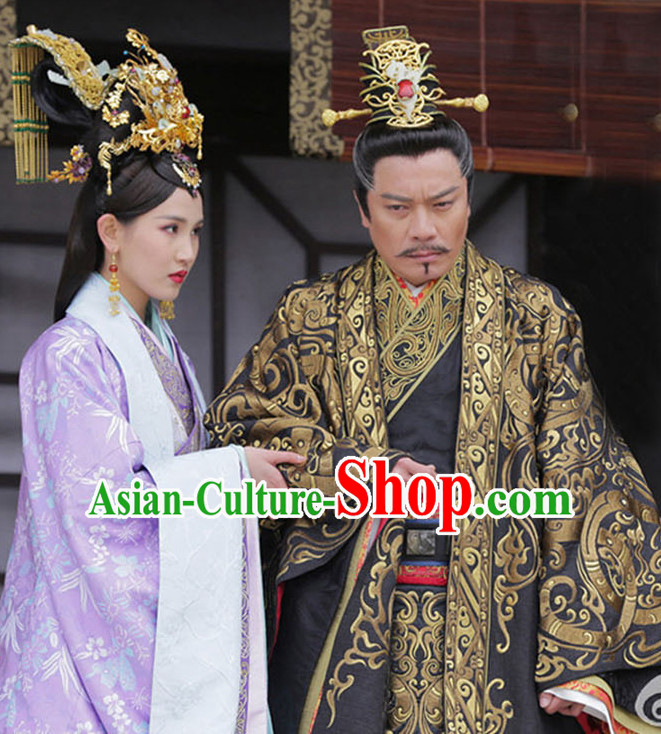 Chinese Ancient Emperor Men's Clothing _ Apparel Chinese Traditional Dress Theater and Reenactment Costumes and Headwear Complete Set