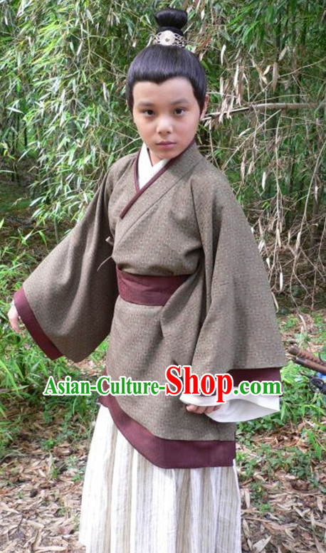 Chinese Ancient Hanfu Kids's Clothing _ Apparel Chinese Traditional Dress Theater and Reenactment Costumes and Hat Complete Set