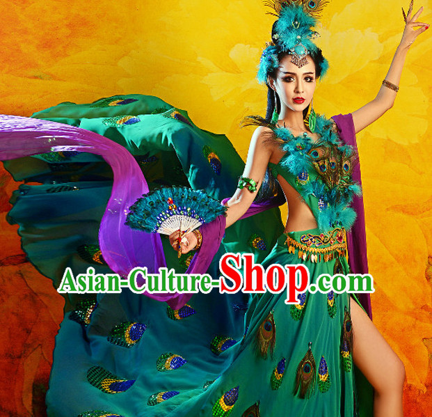 Chinese TV Drama Peacock Beauty Costume Ancient Theatrical Costumes Historical Clothing and Hair Jewelry Complete Set for Women